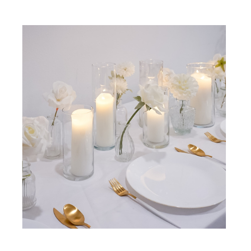 Celestial Centerpiece for Rectangle Tables (10 hurricane candles, 9 bud vases flower -  $105
